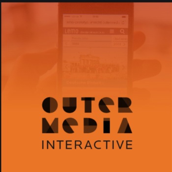 Logo in orange und schwarzer Schrift: "Outermedia interactive"