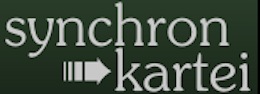 Schriftzug der "Synchronkartei" vor dunkelgrünem Hintergrund