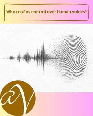 Pencil-style illustration of a sound wave turning into a fingerprint, representing voice identity and control in the AI era.