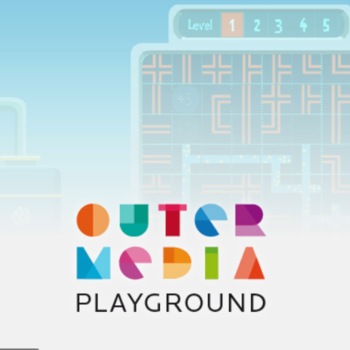 Logo in light blue and and colorful font: "Outermedia Playground".