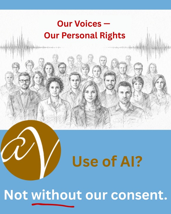 Picture of drawn people in front of drawn soundwaves.