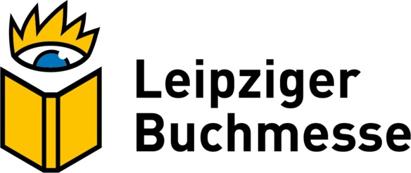 Logo der Leipziger Buchmesse in blau, gelb und schwarz