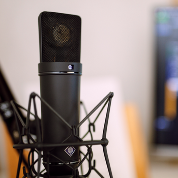 Close-up of the high-quality studio microphone Neumann U87 Ai.