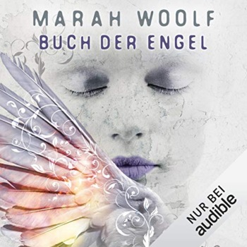 Cover with face of a young woman and angel wings in delicate purple tones