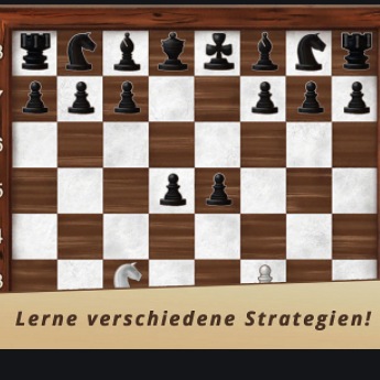 Drawing of a chessboard with game pieces and the slogan "Learn different strategies!"