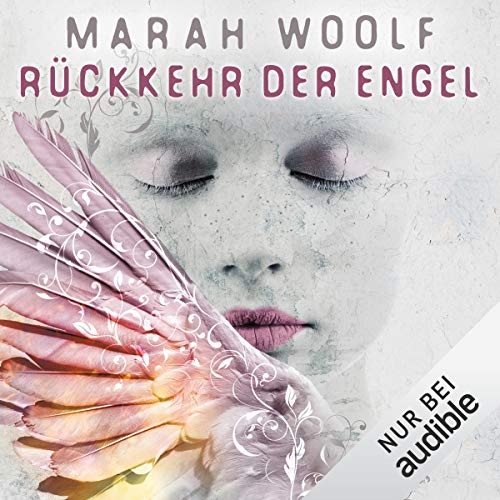 Cover with face of a young woman and angel wings in delicate pink tones